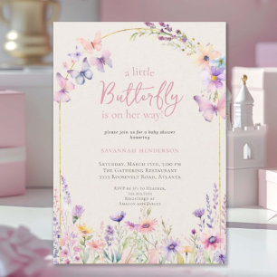 Invitation Aquarelle Papillon rose Baby shower floral