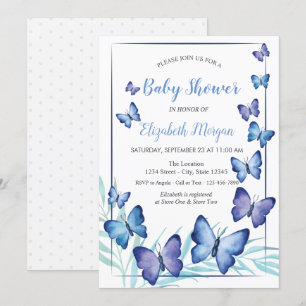 Invitation Aquarelle Papillons Violets Points Baby Shower