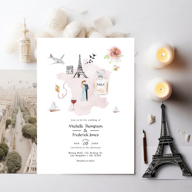 Invitation Aquarelle Paris Destination Mariage Monogramme (Créateur téléchargé)