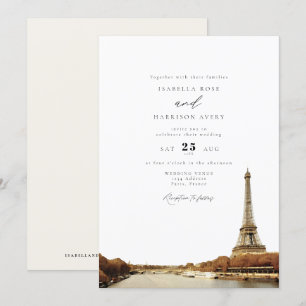 Invitation Aquarelle Paris France Tour Eiffel Mariage