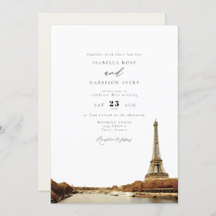 Invitation Aquarelle Paris France Tour Eiffel Mariage