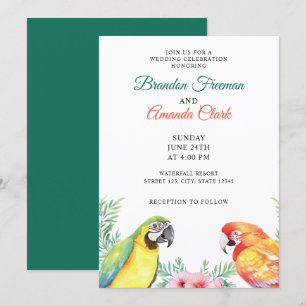 Invitation Aquarelle Parrot coloré Couple Floral Mariage