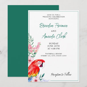 Invitation Aquarelle Parrot rouge Mariage floral
