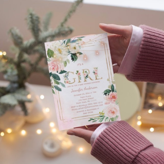 Invitation Aquarelle Parties scintillant bébé fille douche (Créateur téléchargé)