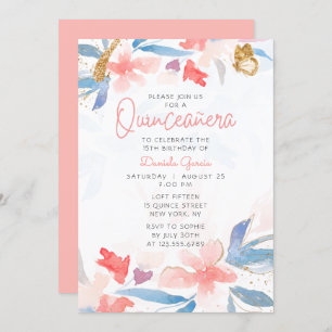 Invitation Aquarelle Parties scintillant florale Papillon Qui