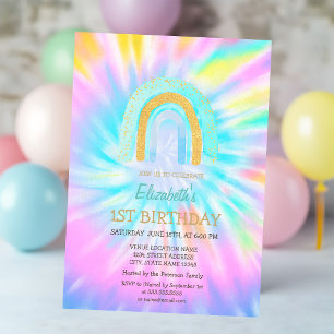 Invitation Aquarelle Parties scintillant Rainbow Tie Dye Anni