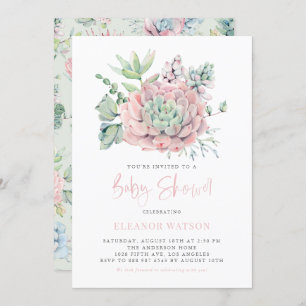 Invitation Aquarelle Pastel Baby shower Succulents
