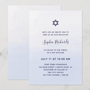Invitation Aquarelle Pastel Blue Ombre Bat mitzvah