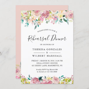 Invitation Aquarelle Pastel Blush Floral Rehearer Dîner
