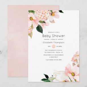 Invitation Aquarelle Pastel Blush rose Baby shower Floral