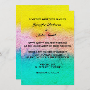 Invitation Aquarelle Pastel Couleur Turquoise Jaune Mariage m