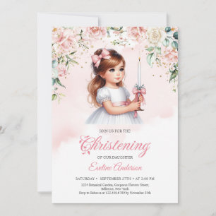 Invitation Aquarelle pastel doux roses blush wreath or