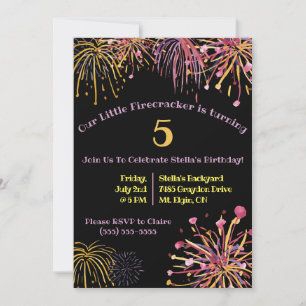 Invitation Aquarelle Pastel Firecracker, Fireworks Anniversai