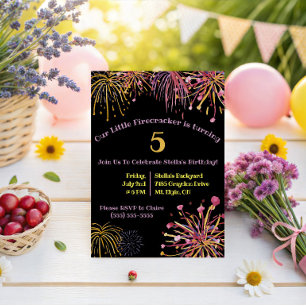 Invitation Aquarelle Pastel Firecracker, Fireworks Anniversai