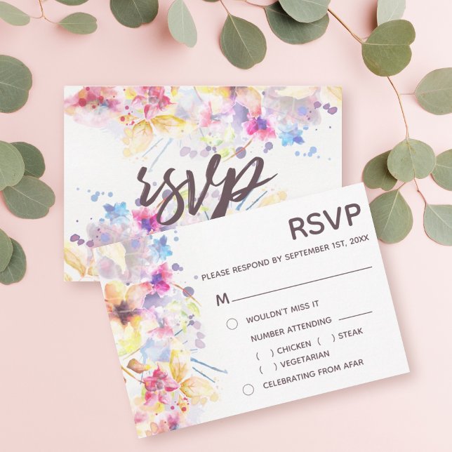 Invitation Aquarelle Pastel Floral | Choix du repas RSVP (Créateur téléchargé)