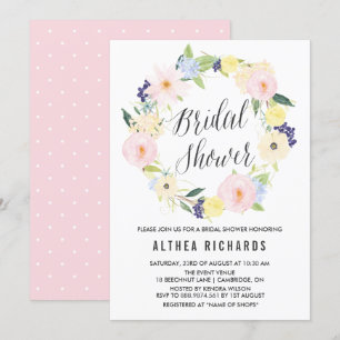 Invitation Aquarelle Pastel Floral Wreath Fête des mariées