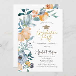 Invitation Aquarelle Pastel Flowers Graduation Party