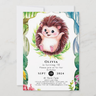Invitation Aquarelle Pastel Hedgehog Anniversaire
