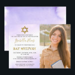 Invitation Aquarelle Pastel Purple Gold Bat mitzvah Photo<br><div class="desc">Aquarelle Pastel Purple Gold Bat mitzvah Photo Invitation</div>
