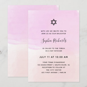 Invitation Aquarelle Pastel rose et violet   Bat mitzvah