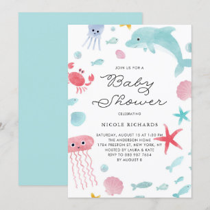 Invitation Aquarelle Pastel sous le Baby shower marin