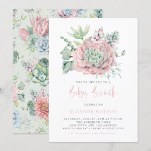 Invitation Aquarelle Pastel Succulents Bébé Brunch