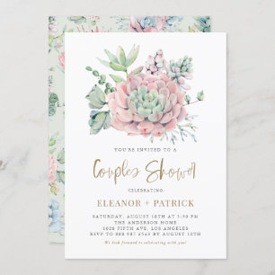 Invitation Aquarelle Pastel Succulents Couples Douche