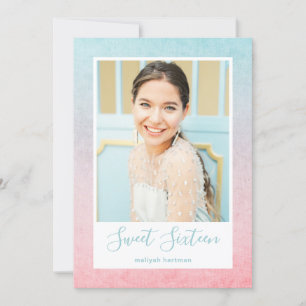 Invitation Aquarelle Pastel Sweet sixteen Photo Anniversaire