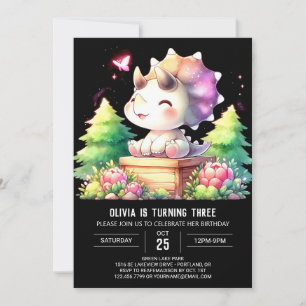 Invitation Aquarelle Pastel Triceratops Anniversaire