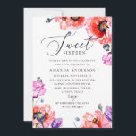 Invitation Aquarelle pavot Sweet 16. Élégant 16e anniversaire<br><div class="desc">Aquarelle poppy Sweet 16 anniversaire invitation.</div>