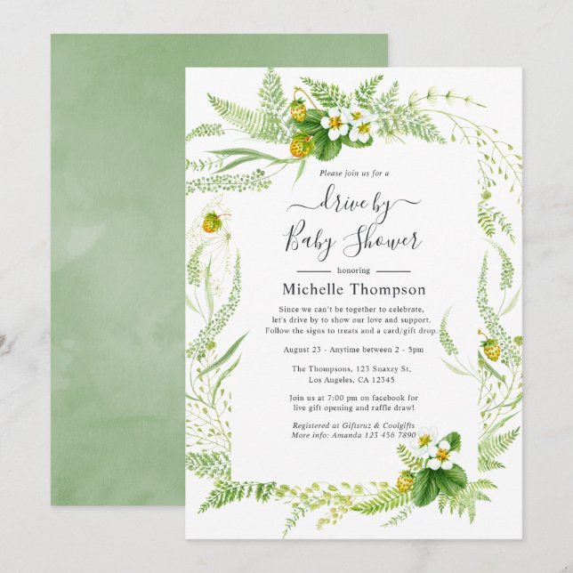 Invitation Aquarelle Pays Verdure Rustique Conduite Par Douch (Devant / Derrière)