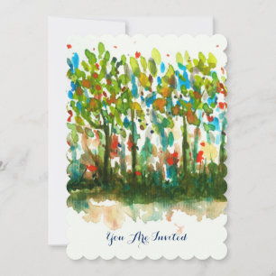 Invitation Aquarelle Paysage Abstrait Forêt d'arbres