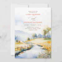 Aquarelle Paysage rural Mariage campagnard rustiqu