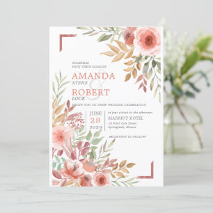 Invitation Aquarelle Peach Blush Rose Floral Printemps Mariag