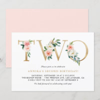 Aquarelle Peach Pink Flowers Gold Deuxième anniver