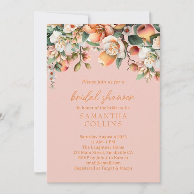 Invitation Aquarelle Peach rose Fête des mariées florale (Devant)