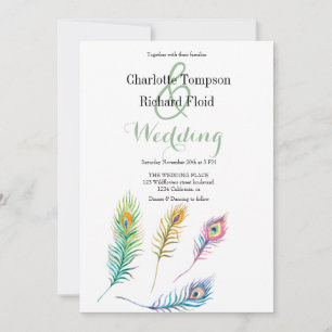 Invitation Aquarelle Peacock Feathers Mariage