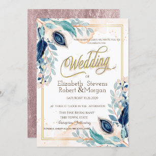 Invitation Aquarelle Peacock Floral Mariage