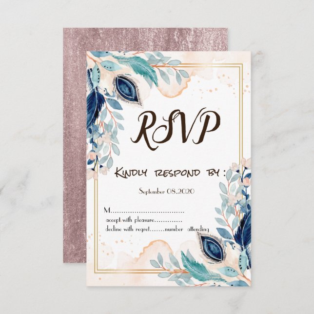 Invitation Aquarelle Peacock Floral RSVP (Devant / Derrière)