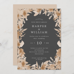 Invitation Aquarelle pêche/ beige gris boho mariage floral i