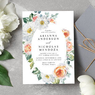 Invitation Aquarelle Pêche & Blanc Floral Oval Mariage Cadre