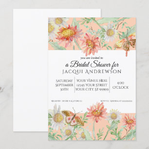 Invitation Aquarelle Pêche Corail Blanc Floral Fête des marié