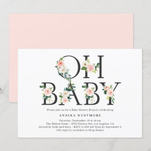 Invitation Aquarelle Pêche Florale Lettres Baby shower Brunch