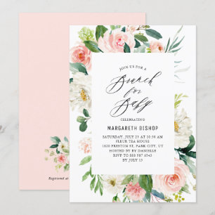 Invitation Aquarelle Pêche Florales Baby shower Brunch