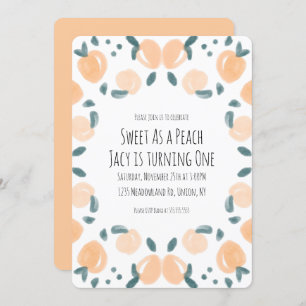 Invitation Aquarelle Pêche Fruit Anniversaire Fête Frontale A