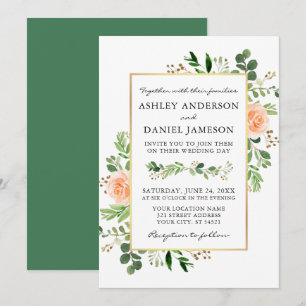 Invitation Aquarelle Pêche Rose Mariage de verdure