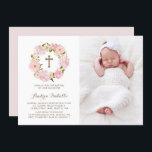 Invitation Aquarelle Peine rose Aquarelle Baptême photo<br><div class="desc">Invités Invitations à votre événement avec cette invitation personnalisable photo baptism. Il est orné d'une couronne de pivoine rose rousse. Personnalisez cette invitation botanique en ajoutant vos détails. Cette invitation au baptême de couronne fleurie est parfaite pour des événements de printemps et de jardin.</div>