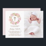 Invitation Aquarelle Peine rose Aquarelle Baptême photo<br><div class="desc">Invités Invitations à votre événement avec cette invitation personnalisable photo baptism. Il est orné d'une couronne de pivoine rose rousse. Personnalisez cette invitation botanique en ajoutant vos détails. Cette invitation au baptême de couronne fleurie est parfaite pour des événements de printemps et de jardin.</div>