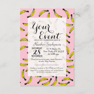 Invitation Aquarelle peinte à la main bananes et rose