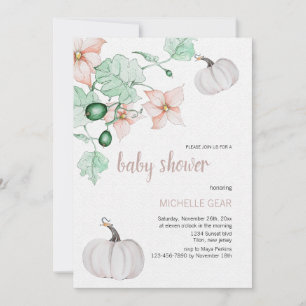 Invitation Aquarelle Peinte à la Main Citrouille et Fleurs